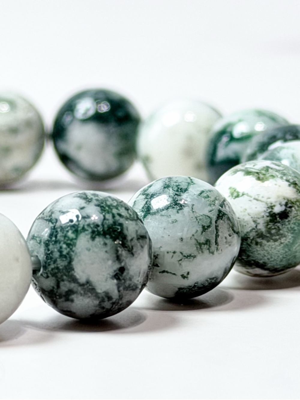 💕2/$30 Tree Agate Bracelet 10mm Beaded Stretch 6.5” Natural Stone NWOT